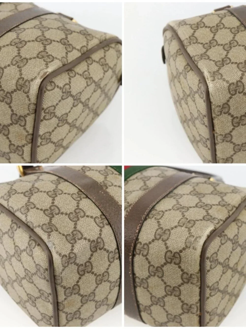 GUCCI GG Supreme Web Sherry Line Bag PVC Beige Gold 98 02 006 Auth BA12009